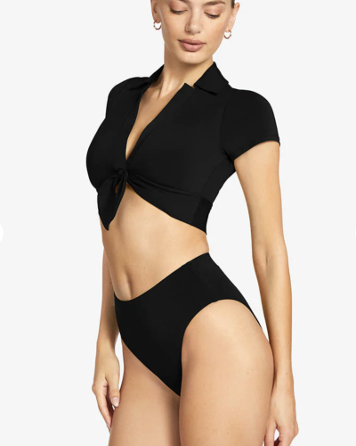 Robin Piccone Plunge Neck Crop Top Black