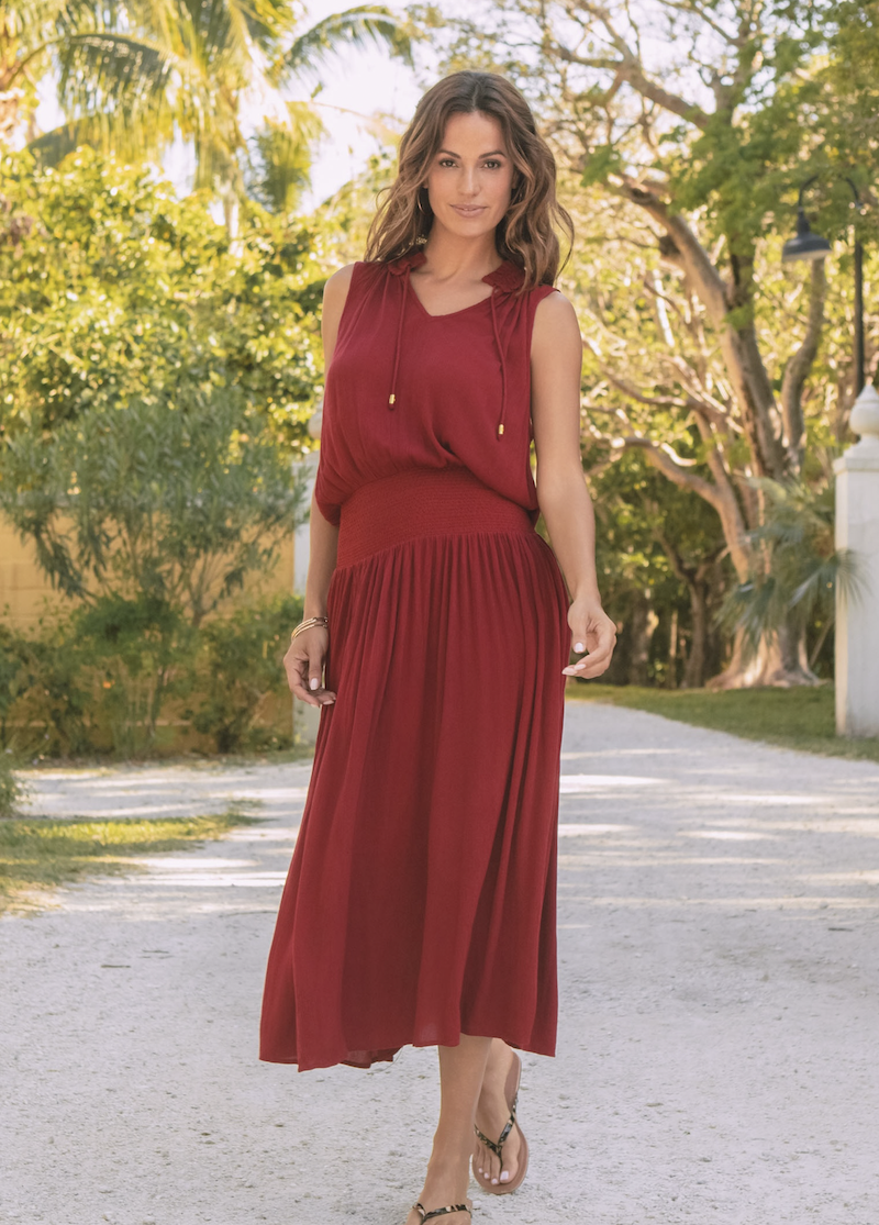 Helen Jon Sleeveless Smocked Dress Merlot